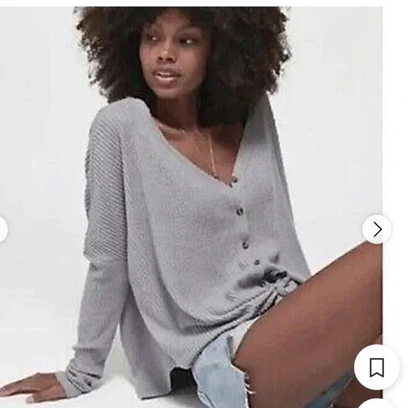 Urban outfitters women’s oversized thermal button down. Front top tie up. - Picture 1 of 5
